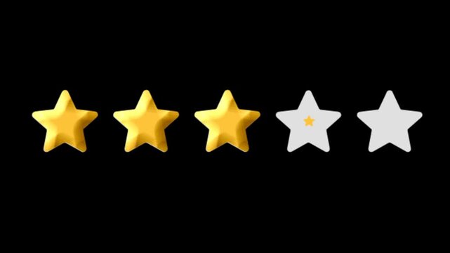 Animated Gold Stars 3D on alpha channel background, Motion graphics of review concept