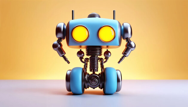 Small two eyed robot on minimalist background