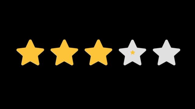 Rating star icon 5 star special flat symbol animation  with gold stars appearing