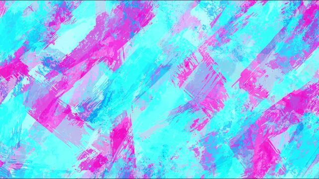 Bright Cyan And Hot Pink Abstract Grunge Background Featuring Random Memphis Style Brush Strokes For Bold 90s Retro Video Projects