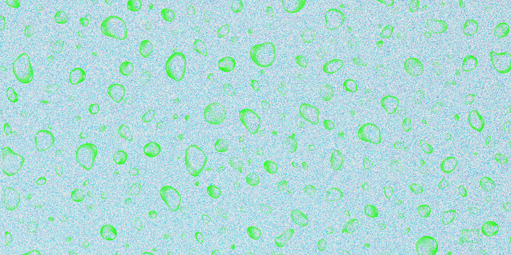 Abstract green water drops on blue surface, fresh liquid droplets texture, macro condensation background for spa and wellness