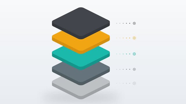 Isometric stacked layers representing conceptual data architecture, software hierarchy, and abstract technology system infrastructure