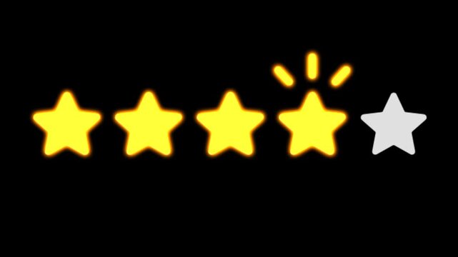 Glowing Five Star Rating perfect for rating systems on black background