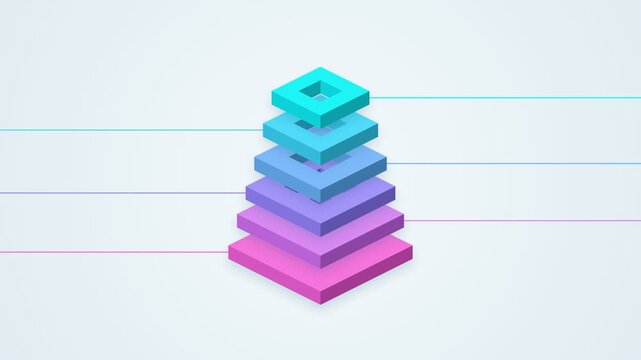 Isometric 3D Layered Pyramid Diagram with Connection Lines