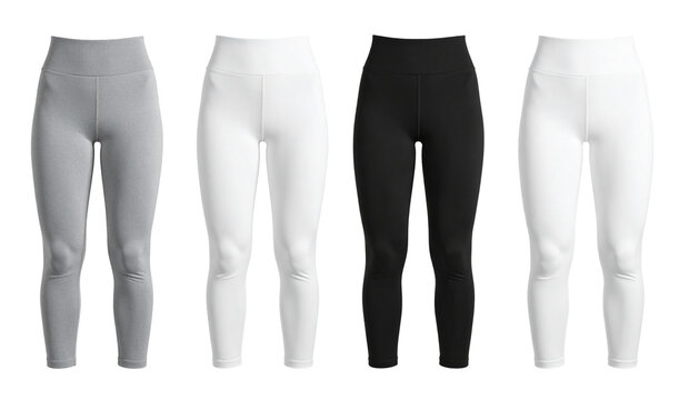 White, black and heather mockups of women's high waist sports leggings. isolated on transparent or white background