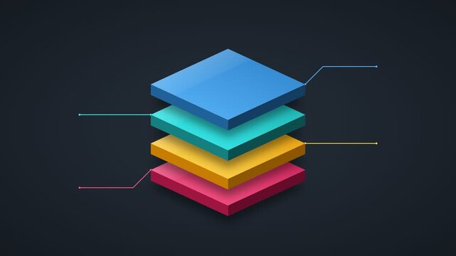 3D isometric stacked layers infographic template on dark background