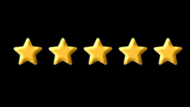 Gold Star Five Rating animation on alpha chanel for rating feedback