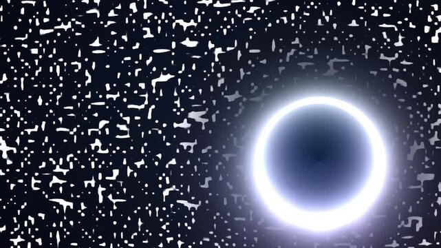 Solar eclipse animation showing glowing crescent moon ring in starry space background