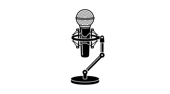 Minimalist black and white podcast microphone vector icon