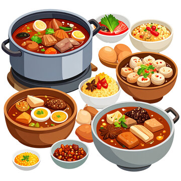 Japanese braised pork belly (Kakuni) illustration vector. Chinese braised pork Isolated on transparent or white background