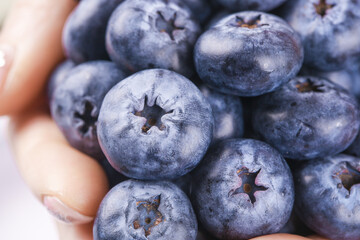 Fresh Ripe Blueberries in Hands - Healthy Organic Berry Fruit Close-up © NguyenVan