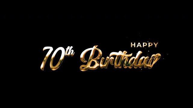 Happy 70th Birthday Gold animated lettering. Elegant golden text for milestone celebrations, luxury events, and premium greetings.