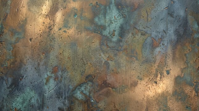 Oxidized Copper And Bronze Metal Texture Background With Scratches And Patina