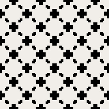 Seamless black and white geometric pattern with plus signs