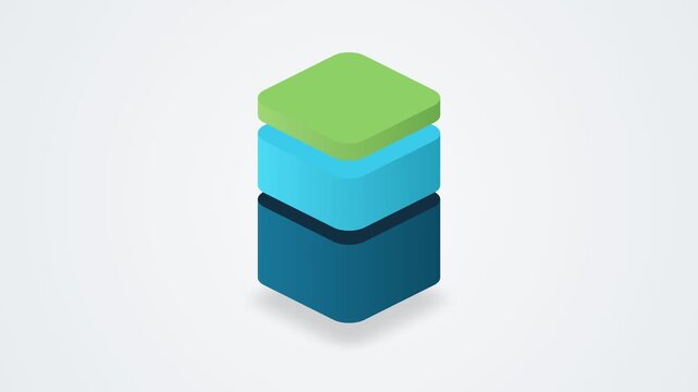 Isometric stack of three rounded-square colored layers representing structured data, information hierarchy, or a technological architecture concept