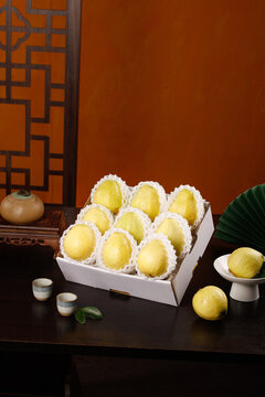 Fresh Yellow Guava Fruits in White Gift Box - Premium Tropical Fruit Presentation
