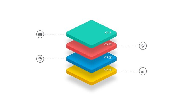 Isometric stacked layer infographic for business data presentation and step by step workflow analysis