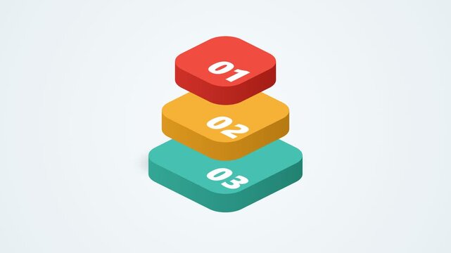 Isometric infographic template with three colorful stacked blocks and numbers for business data presentation