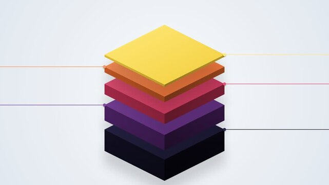 Isometric stack of colorful layers for business infographic data visualization and conceptual 3D architecture design illustration