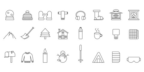 Fototapeta premium Winter Line Icon Set – Minimal Outline Vector Icons for Seasonal and Outdoor Design