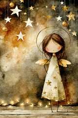 Fototapeta premium Cute Christmas Angel Watercolor Background – AI Generative