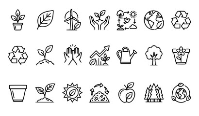 Fototapeta premium Modern Nature and Plant Linear Outline Icons 20 Piece Vector Collection