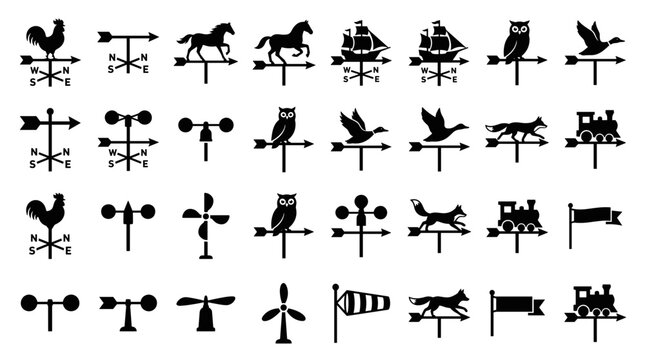 Collection of Silhouette Weather Vanes and Wind Indicators.