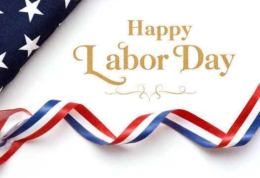 Happy labor day celebration with american flag and decorative ribbon in elegant design