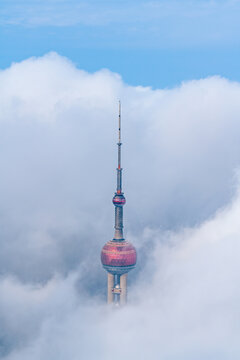 Shanghai Oriental Pearl Tower Emerging from Stratospheric Fog