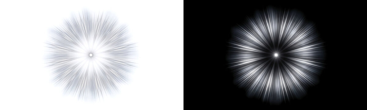 Abstract bright glowing circular light effect with radiating beams of white energy rays presented as an isolated object on a isolated on transparent background