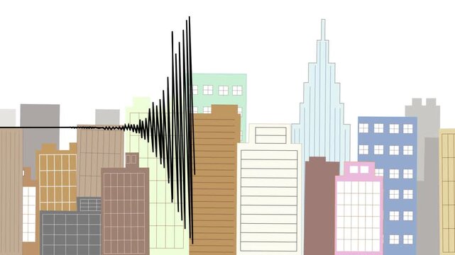 地震で被害を受けているビル街
