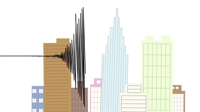 地震で被害を受けているビル街