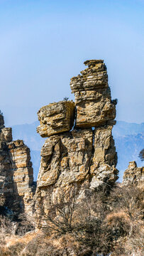 Sandstone rock pillar in mountain scenic area near Baoding, Hebei, China