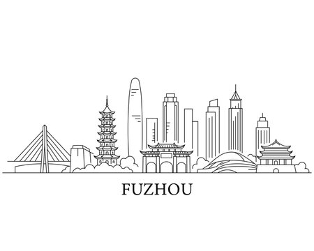 Fuzhou skyline in simple line art style