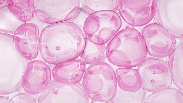 3D illustration of translucent pink skin cells forming a soft cellular texture, representing collagen, skin health, regeneration, hydration, beauty science, and cosmetic research.