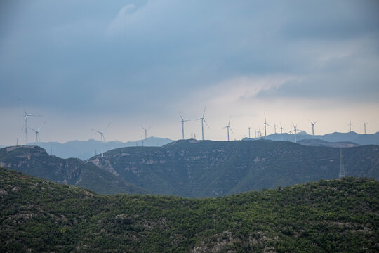 Wind Turbines on Taihang Mountains Ridge, Henan Province China
