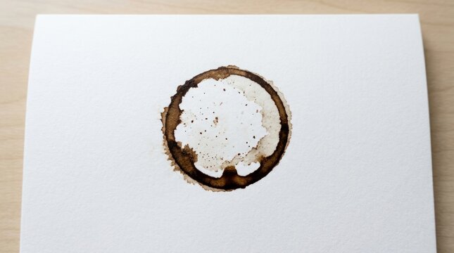 round coffee stain ring mark on clean white paper background