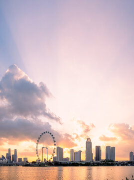 Tourists in the city park of singapore at night, landscape marina bay in Singapore city.