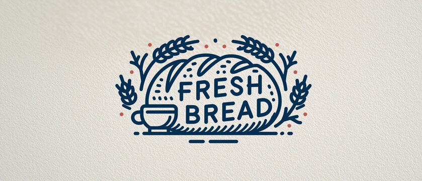 Fresh Bread Logo: A stylized emblem featuring a loaf of bread, a coffee cup, and wheat stalks, embodying the essence of freshly baked goods and morning comfort.