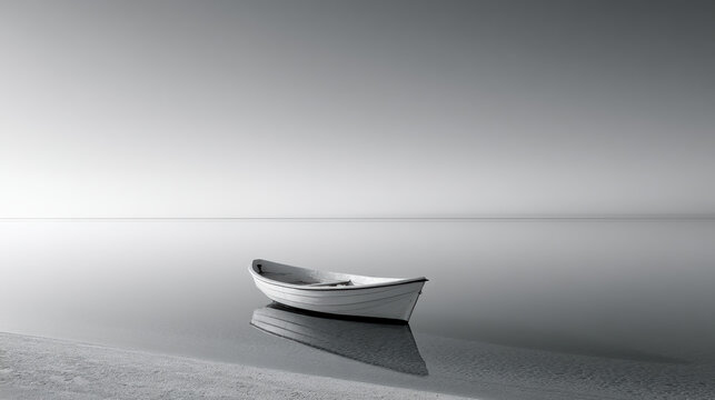 Small boat shore calm water seascape reflection minimalism small boat resting tranquil empty