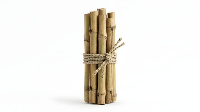 Bundle of natural bamboo sticks tied together