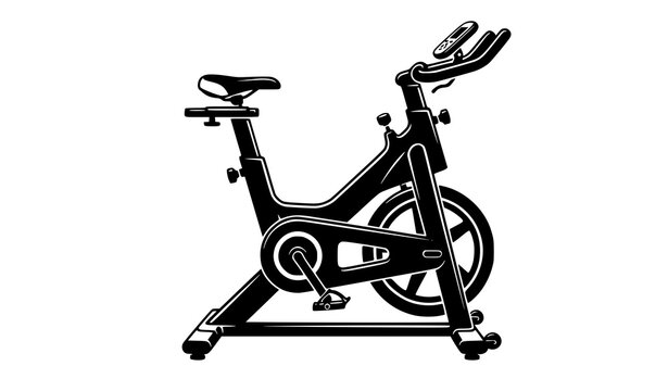 Stationary Exercise Bike Indoor Cycling Black Silhouette Vector Illustration