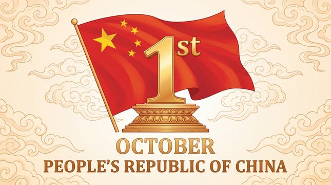China national day celebration first anniversary with flag and monument