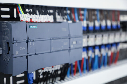Programmable Logic Controller in Industrial Electrical Control Cabinet