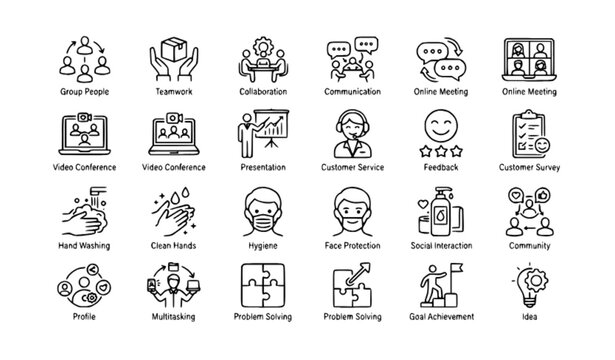 People, Teamwork and Customer Service Line Icon Set