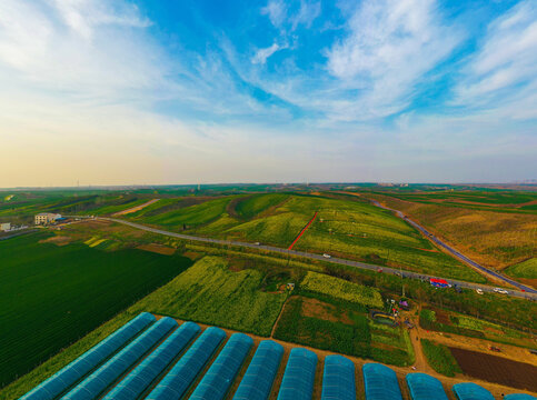 Xiangyang Rural Highway Aerial View with Farmland and Greenhouses
