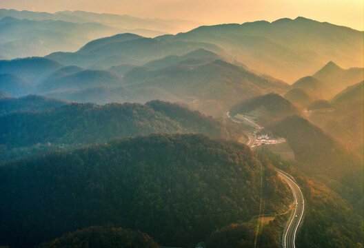 Winding S252 Highway Through Forested Mountains, Xingshan