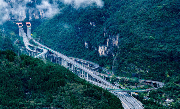 Xinping Mountain Highway Overpass Aerial View