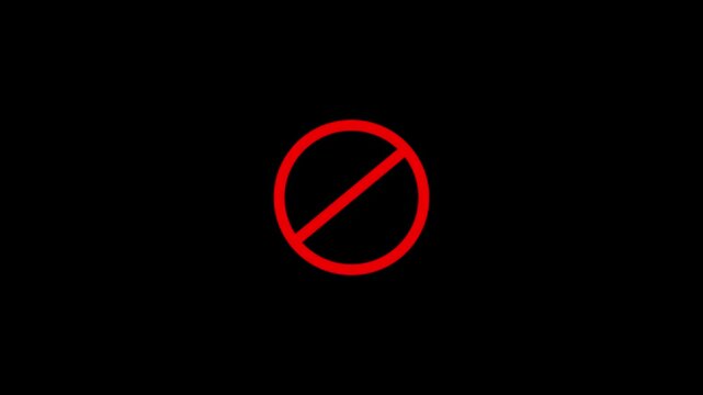 Red prohibited symbol sign animation on black background, for warning and, restriction concepts forbidden