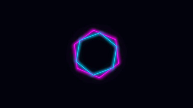 Abstract geometric hexagon shapes pulsating with neon light against dark background for technology concept